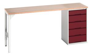 16921950.** verso pedestal bench with 5 drawer 525W cab & mpx worktop. WxDxH: 2000x600x930mm. RAL 7035/5010 or selected